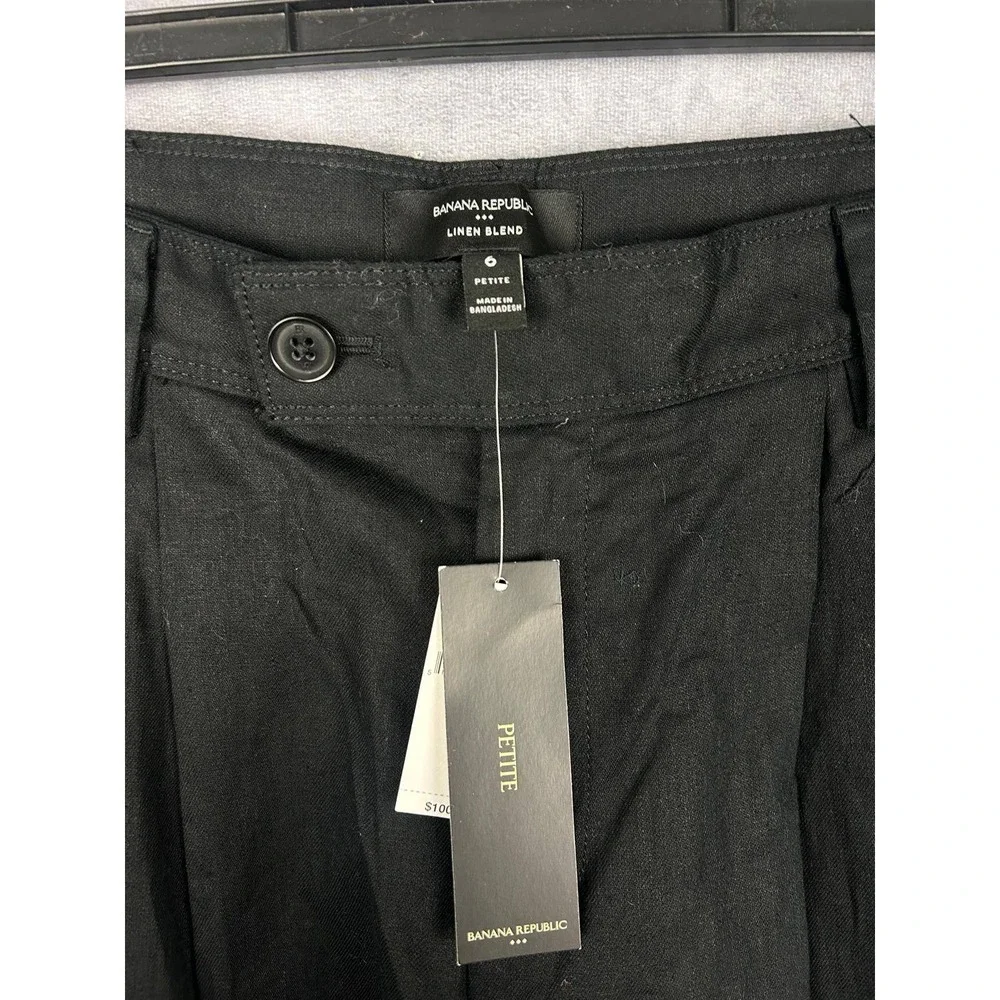 Banana Republic Petite Linen Blend Black Wide Leg Cropped Pants Size‎ 6